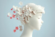 © sergign - A digital artwork of an abstract head with flowing white and pink flowers, symbolizing creativity and freedom of thought.