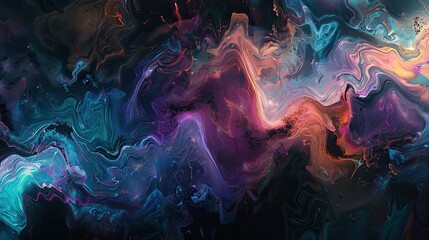 Poster - Abstract liquid effects in muted colors with subtle glowing highlights