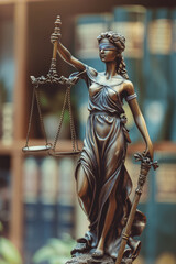 themis statue with scales and sword. creative copy space background for law firm, court of justice a