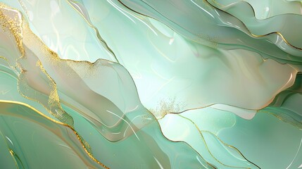 Poster - Mannerism background in mint and gold with abstract fluid patterns soft ethereal light