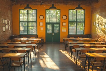 Canvas Print - Empty Classroom in Sunlight