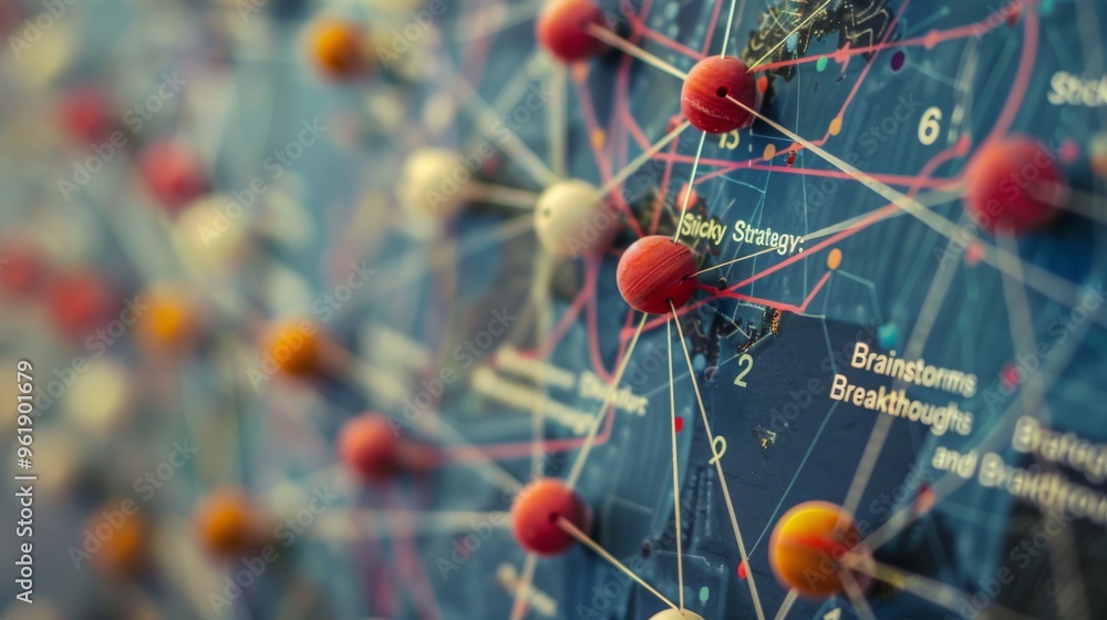 A detailed, colorful network diagram featuring interconnected nodes and ...