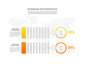 Wall Mural - Presentation of modern vector infographic. Business template with 2 steps, arrows with illustration Infographic for bar graph, chart, app, website, slides. Progress bar with two steps percentage.