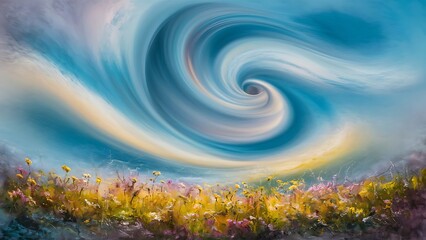 Wall Mural - Abstract blurred blue sky, meadow and ground background.