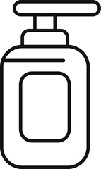 Poster - Simple black and white line drawing of a bottle dispenser with pump for cream or gel, isolated on a white background