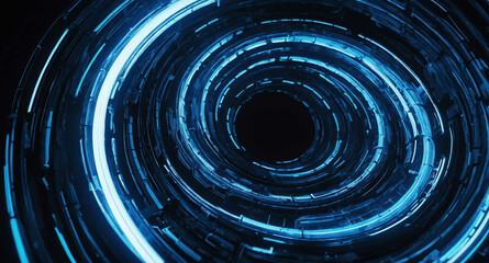 Canvas Print - Blue neon tech pathways swirl abstract background