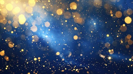 abstract background with Dark blue and gold particle. Christmas Golden light shine particles bokeh on navy blue background