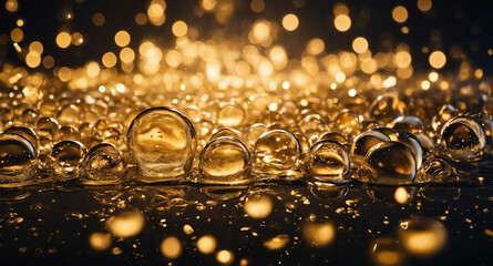 Wall Mural - Champagne bubbles glowing lights abstract background