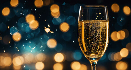 Champagne glasses glowing sparkle abstract background