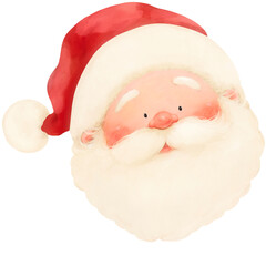 Wall Mural - Cute Santa Claus Face with Red Hat in Watercolor, Christmas Illustration.