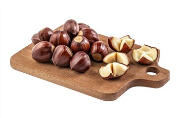 Canvas Print - Peeled chestnuts on white board