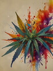 Wall Mural - mixed media marihuana flower and leaves splash art