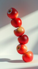 Wall Mural - A stack of red apple slice fruit balancing on top with solid background