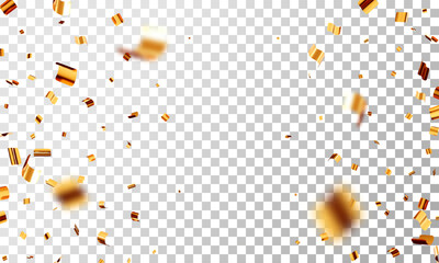 3d party gold confetti on transparent background. render golden confetti in empty space. metal firec