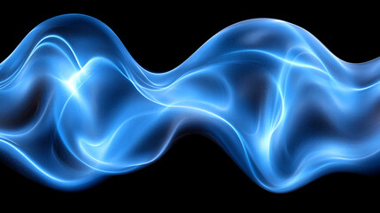 Wall Mural - abstract blue light waves on a black background creating a sense of movement and fluidity in digital