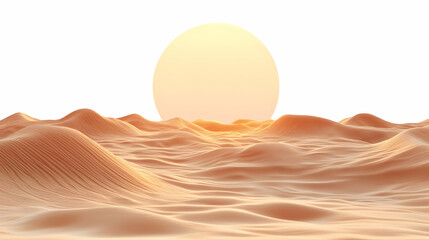 Sticker - Endless Horizon 3D Desert Sand Dunes and Sun Border Frame with Ample Copy Space for Creative Use on White Background