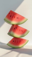 Wall Mural - A stack of watermelon fruit balancing on top with solid background