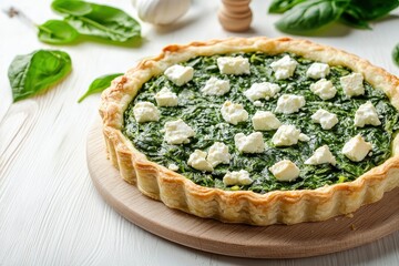 Sticker - Spinach tart with feta on white wood