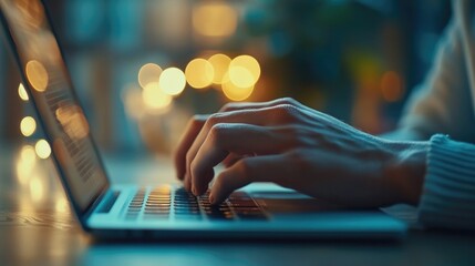 Canvas Print - A person is typing on a laptop computer