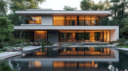 Canvas Print - Modern House with Reflecting Pool