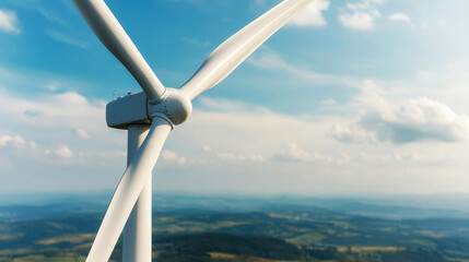 A close-up of a wind turbine blade with financial graphs overlayed, representing the impact of green finance on renewable energy