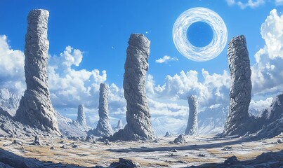 Poster - A Ringed Celestial Body Over a Desolate, Rocky Landscape