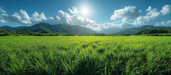 Poster - Green Field with Mountains in the Background