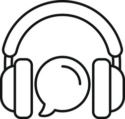 Canvas Print - Simple vector of headphones with a speech bubble, evoking the concept of listening to a podcast or audio message