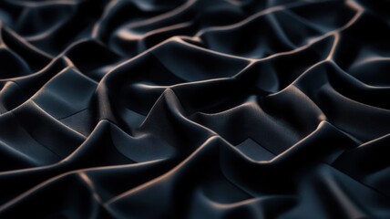 Close-up view of elegant black fabric with dramatic folds, creating a sophisticated texture and depth for design backgrounds.