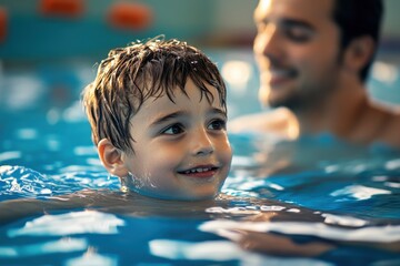 Wall Mural - Swimming lessons for kids with an instructor