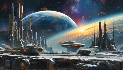 Crafting a Cosmic Scene: Futuristic Tools Shaping a Mini Earth in Sci-Fi Art Symbolizing Creation and Technology Integration