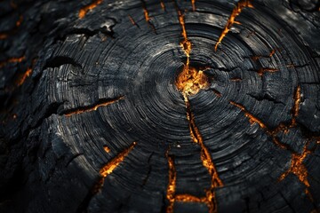 Charred Wood: Abstract Burnt Background with Aged Annual Rings