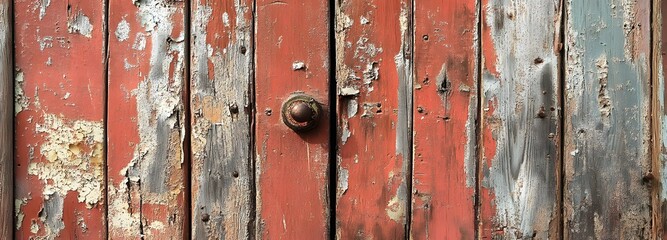 55. Faded wooden door with peeling paint and rough texture