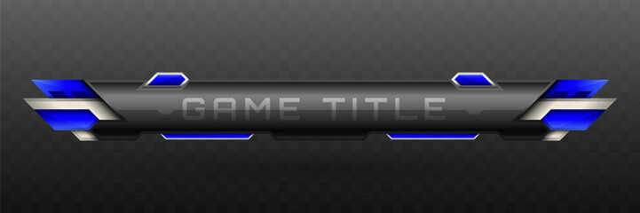 Wall Mural - game title lower third banner in metallic black, silver and blue for game ui designs
