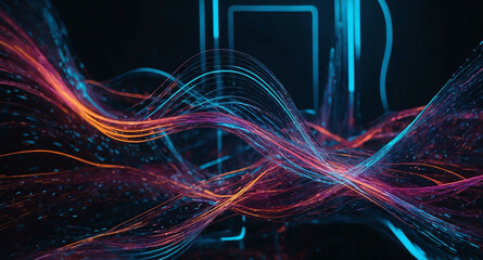 Wall Mural - Digital data flow with neon light abstract background