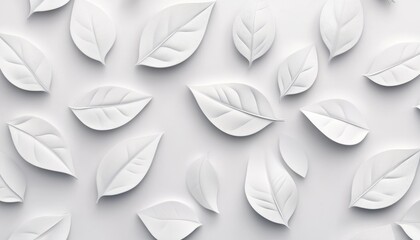 Wall Mural - Elegant White Geometric Leaf 3D Tile Texture: Abstract Panoramic Banner for Creative Marketing. AI-Generated 4K Wallpaper Showcasing Cultural Fusion in Minimalist Design. Versatile Background for Desk