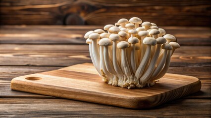 fresh hon-shimeji mushrooms on a wooden cutting board , hon-shimeji, mushrooms, fungi, organic, fres