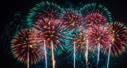 Fireworks exploding with neon glow abstract background