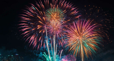 fireworks exploding with neon glow abstract background
