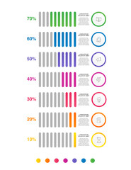 Wall Mural - Colorful gradient bars template list. Vector modern infographic illustration with icons and percentages for banner, presentations, app, content, timelines.