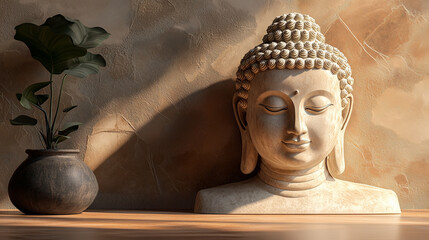 Buddha's head with rusty wall background