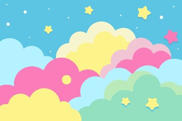 background with stars. stars and clouds. Colorful background of sparkling stars and fluffy clouds