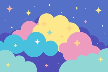 background with stars. stars and clouds. Colorful background of sparkling stars and fluffy clouds