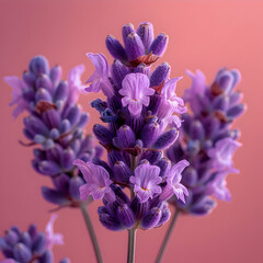 Wall Mural - Close-up of Lavender Flowers with Pink Background Photo