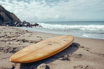 Wall Mural - Wooden surfboard at beach