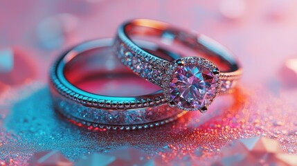 Elegant Matching Rings with Large Gemstone Detail on Subtle Gradient Background