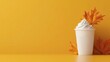 © sathon - Pumpkin spice latte, with a fall leaf design, 3D illustration, copy space for text,