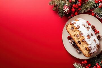 Festive Stollen Cake with Christmas Decorations