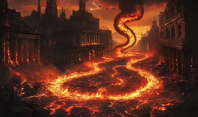 Poster - Fire Tornado Engulfing a City in Flames