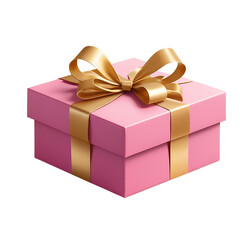 pink gift box with golden ribbon bow isolated on transparent background